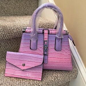 Stylish Pink & Lavender Croc-Embossed Top-Handle Bag